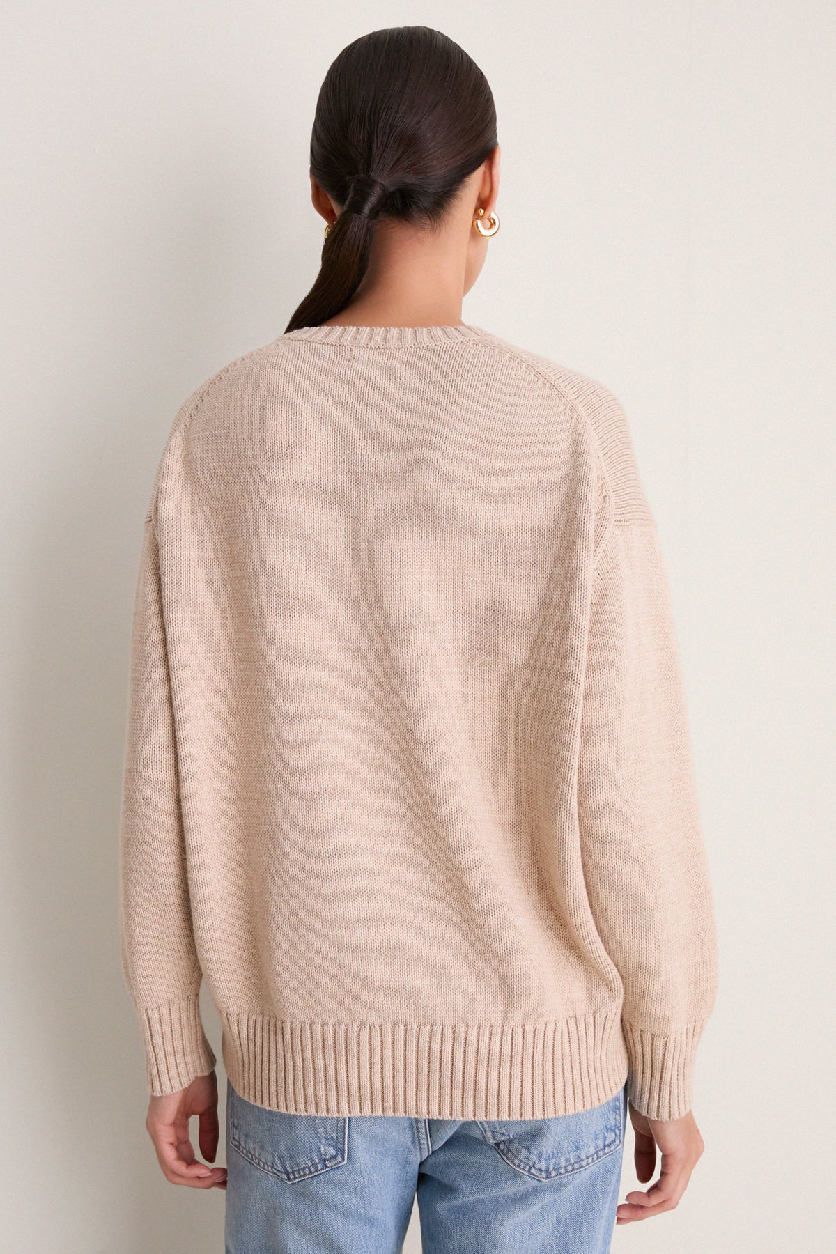 Tan Multi Cotton Long Sleeve Crewneck Sweater