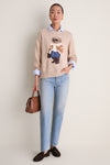 Tan Multi Cotton Long Sleeve Crewneck Sweater