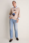 Tan Multi Cotton Long Sleeve Crewneck Sweater