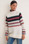 Cream Multi Cotton Wool Long Sleeve Turtleneck Sweater
