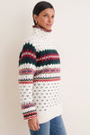 Cream Multi Cotton Wool Long Sleeve Turtleneck Sweater