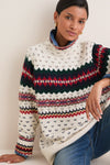 Cream Multi Cotton Wool Long Sleeve Turtleneck Sweater