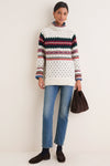 Cream Multi Cotton Wool Long Sleeve Turtleneck Sweater