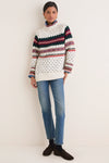 Cream Multi Cotton Wool Long Sleeve Turtleneck Sweater