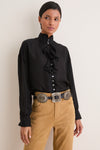 Polo Black Silk Habotai Woven Long Sleeve Collared Shirt