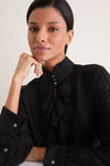 Polo Black Silk Habotai Woven Long Sleeve Collared Shirt