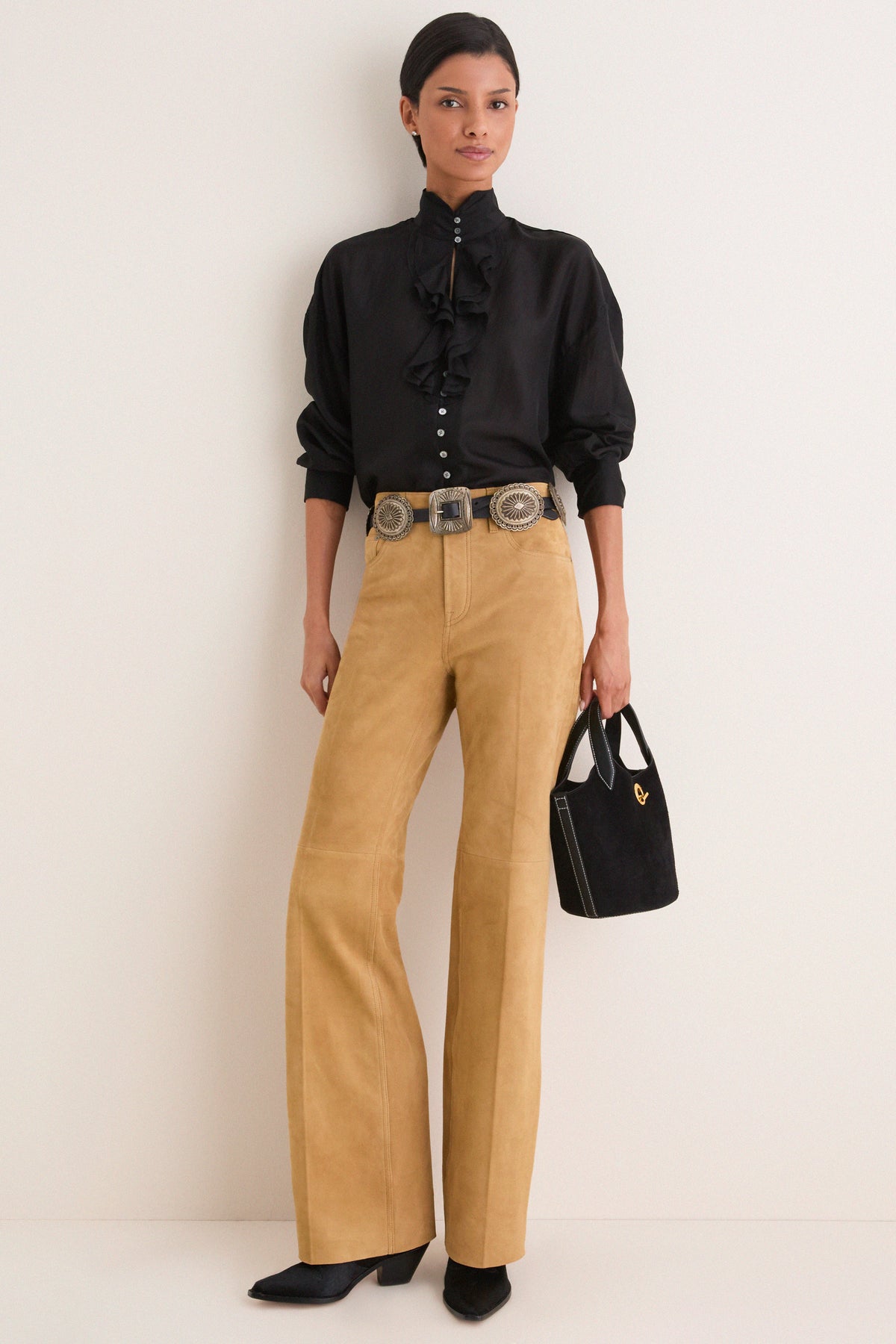 Polo Black Silk Habotai Woven Long Sleeve Collared Shirt