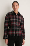 Red Multi Plaid Wool Blend Tweed Woven Blazer