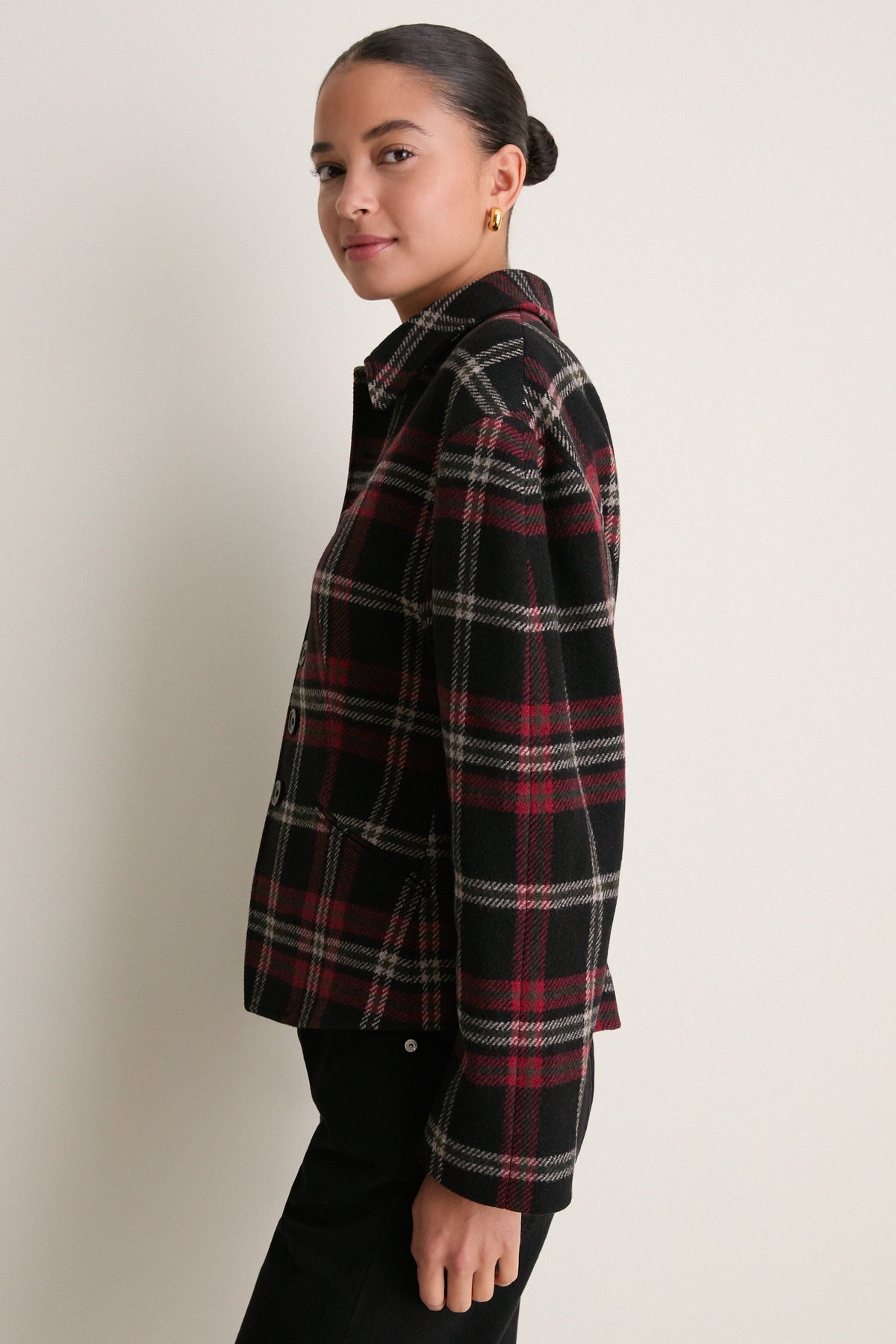 Red Multi Plaid Wool Blend Tweed Woven Blazer