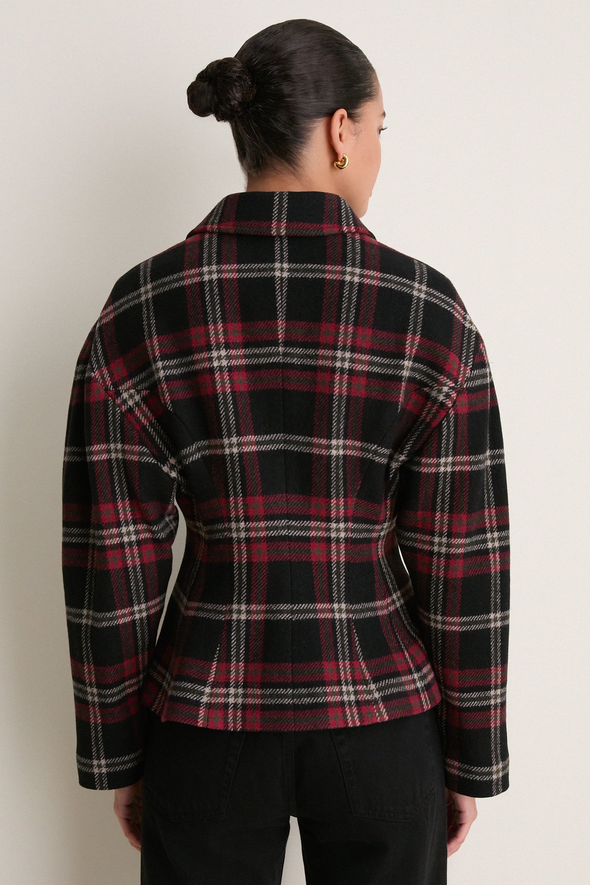 Red Multi Plaid Wool Blend Tweed Woven Blazer