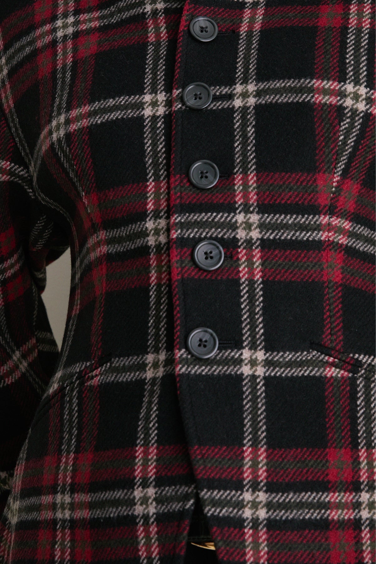 Red Multi Plaid Wool Blend Tweed Woven Blazer