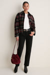 Red Multi Plaid Wool Blend Tweed Woven Blazer