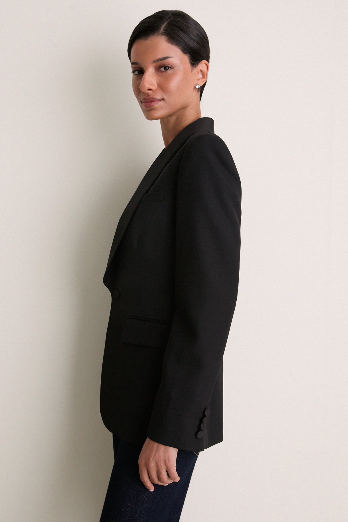 Polo Black Wool Tricotene Woven Blazer