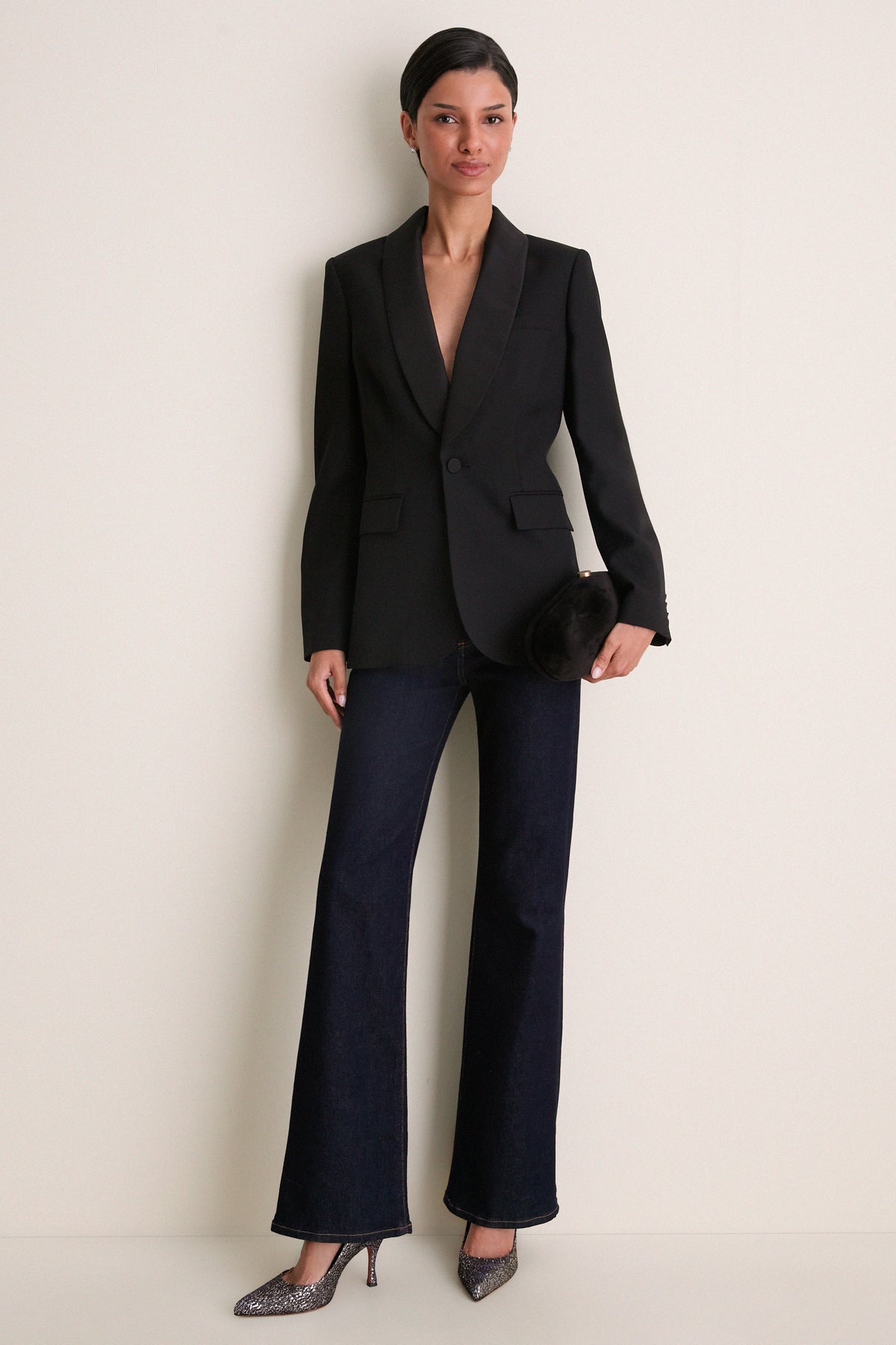 Polo Black Wool Tricotene Woven Blazer