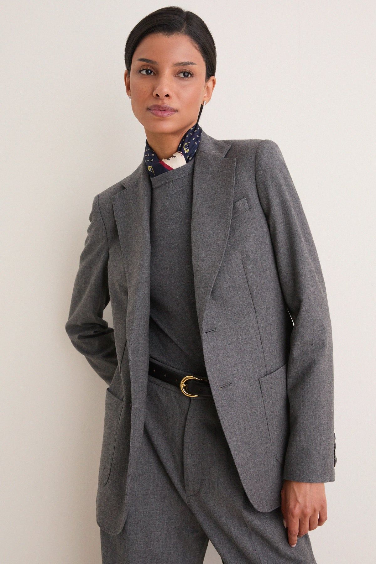 Medium Grey Melange Stretch Woven Blazer