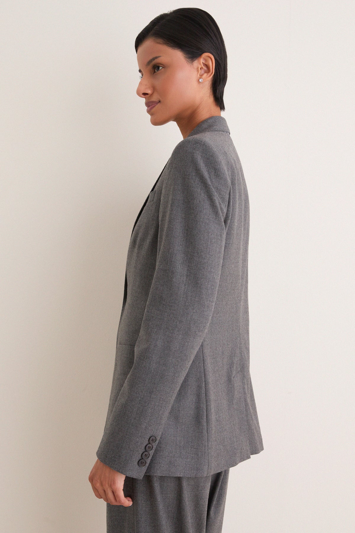 Medium Grey Melange Stretch Woven Blazer