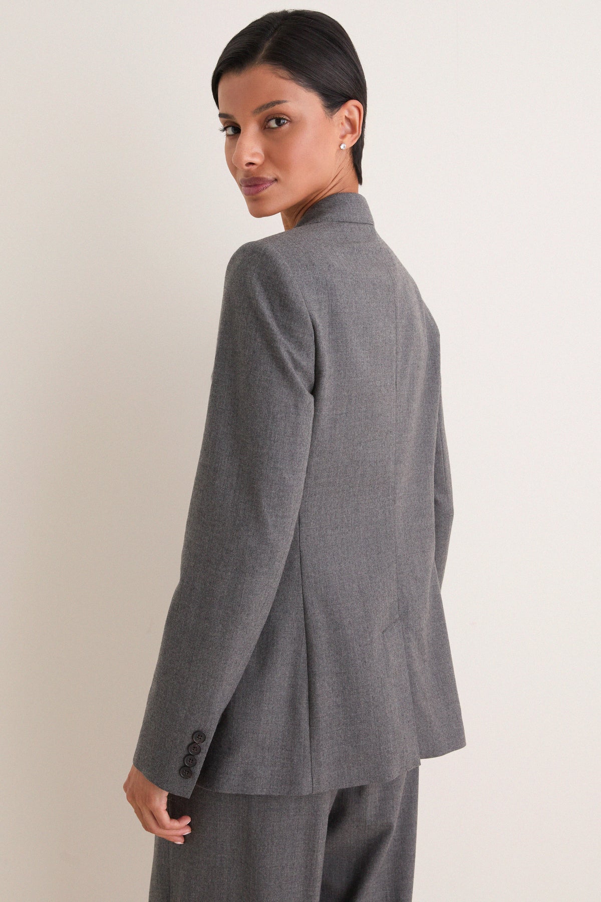 Medium Grey Melange Stretch Woven Blazer
