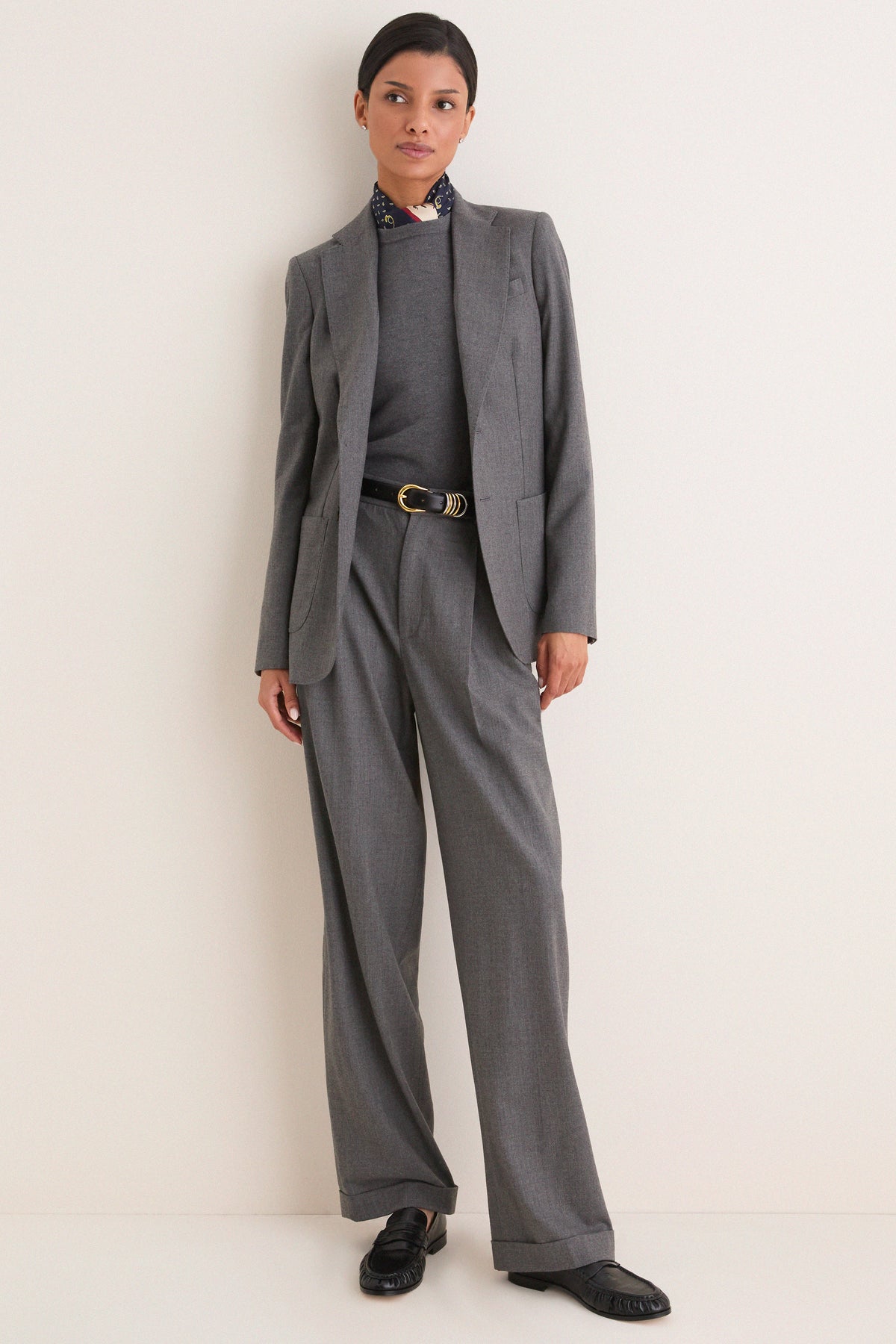 Medium Grey Melange Stretch Woven Blazer