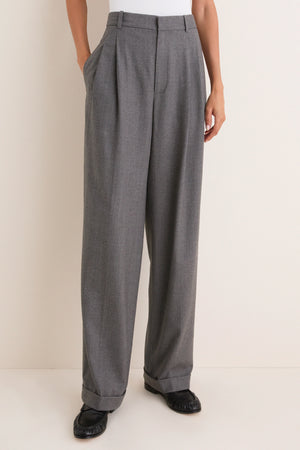 Medium Grey Melange Stretch Woven Standard Wide Leg Pants