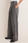 Medium Grey Melange Stretch Woven Standard Wide Leg Pants
