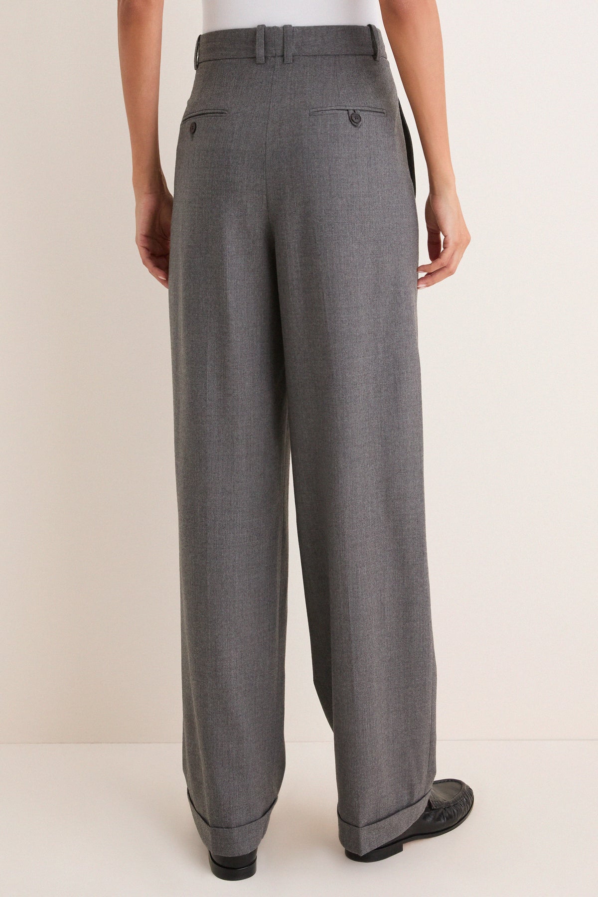 Medium Grey Melange Stretch Woven Standard Wide Leg Pants