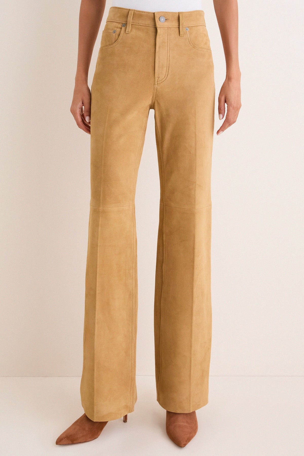 Khaki Grain Back Suede Woven Standard Flare Pants