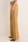 Khaki Grain Back Suede Woven Standard Flare Pants