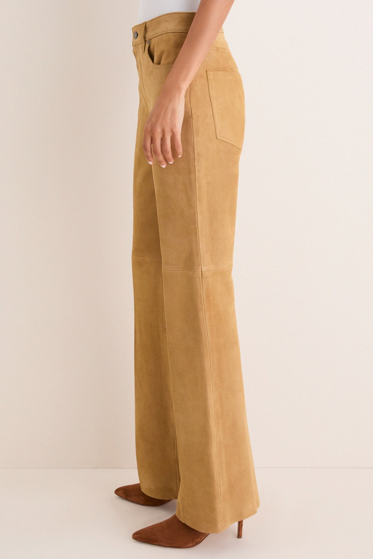 Khaki Grain Back Suede Woven Standard Flare Pants