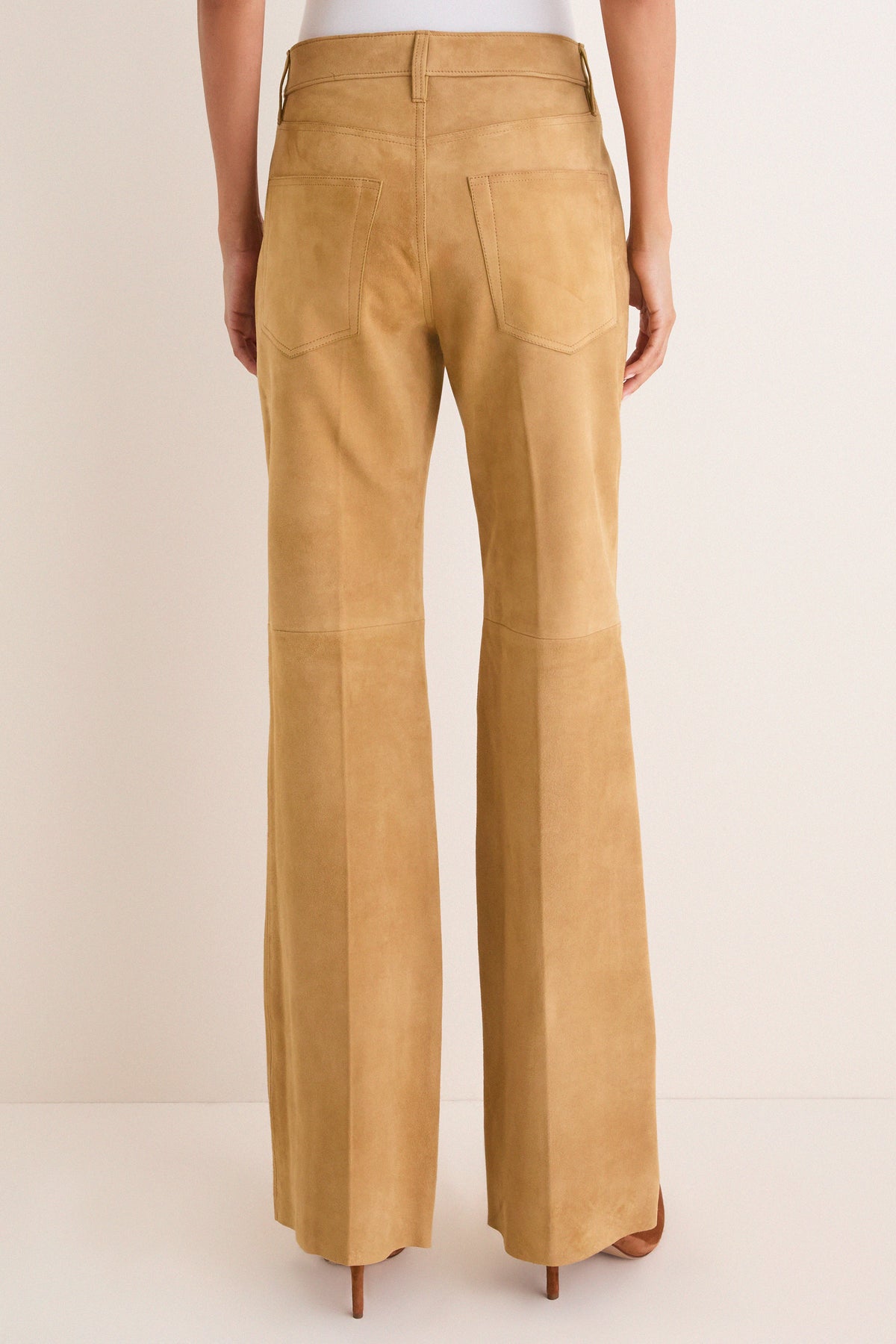 Khaki Grain Back Suede Woven Standard Flare Pants