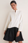 Antique Cream and Polo Black Silk Gazar Taffeta Band Collar Long Sleeve Mini Dress