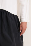 Antique Cream and Polo Black Silk Gazar Taffeta Band Collar Long Sleeve Mini Dress