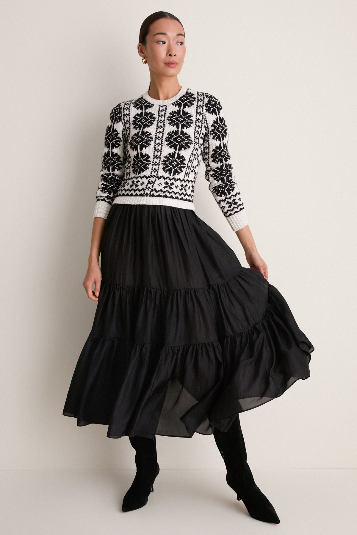Polo Black Silk Habotai Woven Long Sleeve A-Line Maxi Dress