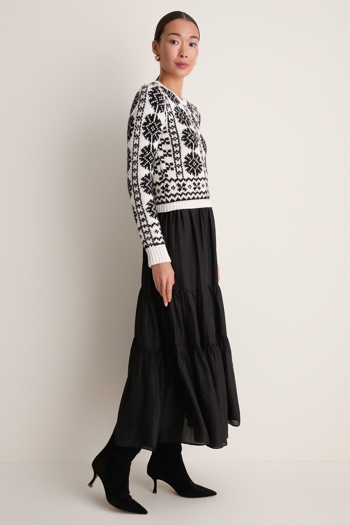 Polo Black Silk Habotai Woven Long Sleeve A-Line Maxi Dress