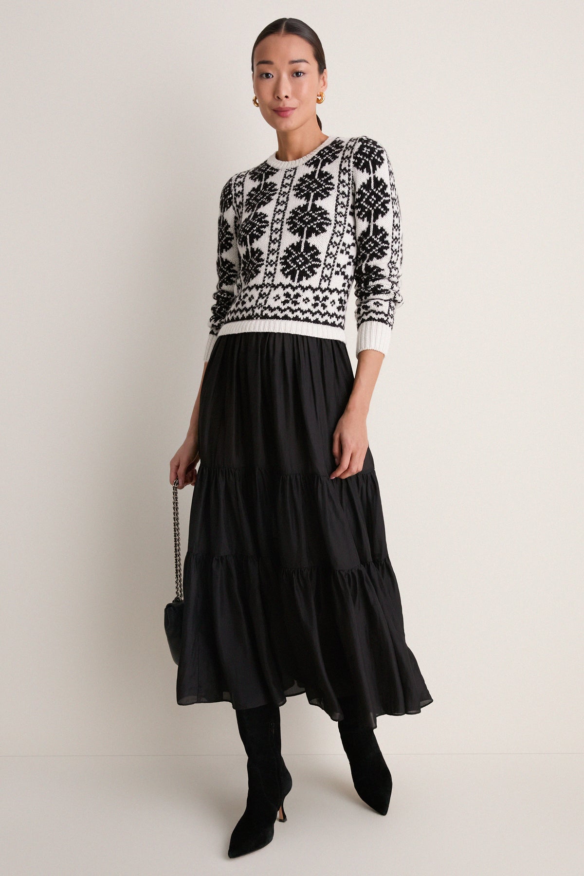 Polo Black Silk Habotai Woven Long Sleeve A-Line Maxi Dress