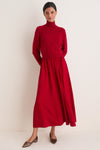 Eaton Red Wool Crepe Woven Long Sleeve Maxi Dress