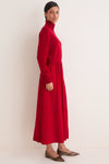 Eaton Red Wool Crepe Woven Long Sleeve Maxi Dress