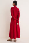 Eaton Red Wool Crepe Woven Long Sleeve Maxi Dress