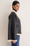 Black and Cream Span Merino Shearling Leather Coat