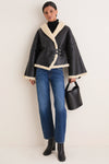 Black and Cream Span Merino Shearling Leather Coat