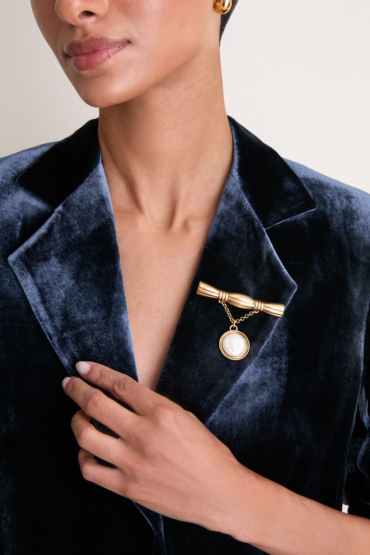 Gold and Pearl Drop Brooch