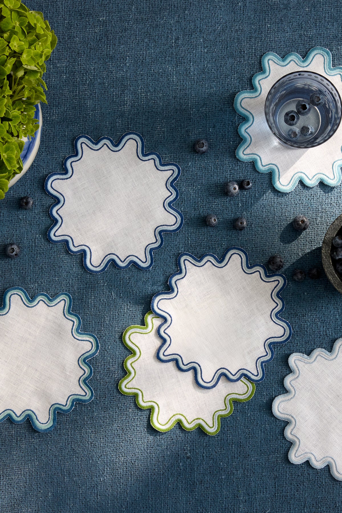 Santorini Wave Round Cocktail Napkins (Set of 6)