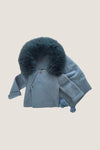Blue Knit Jacket With Removable Fur