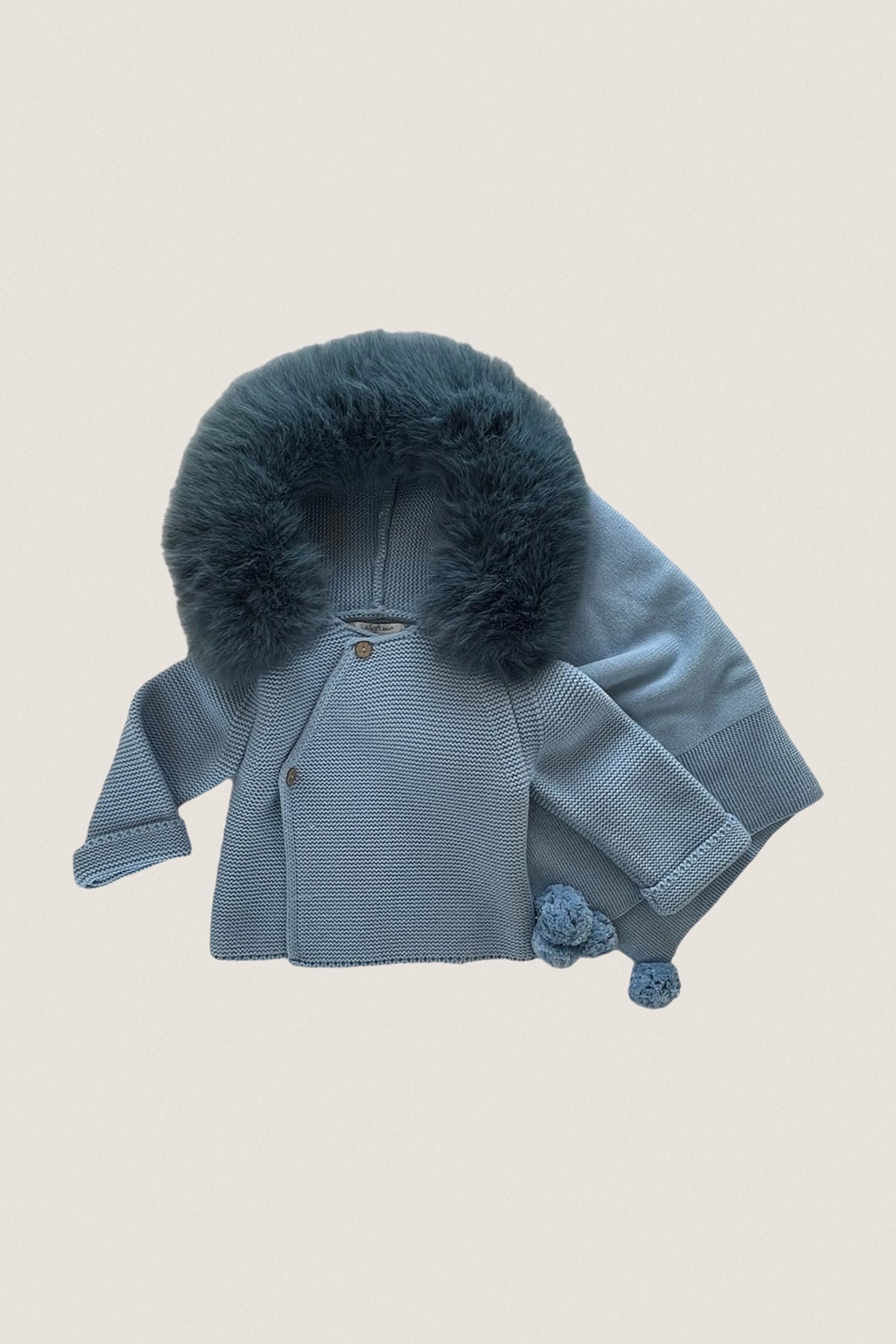 Blue Knit Jacket With Removable Fur