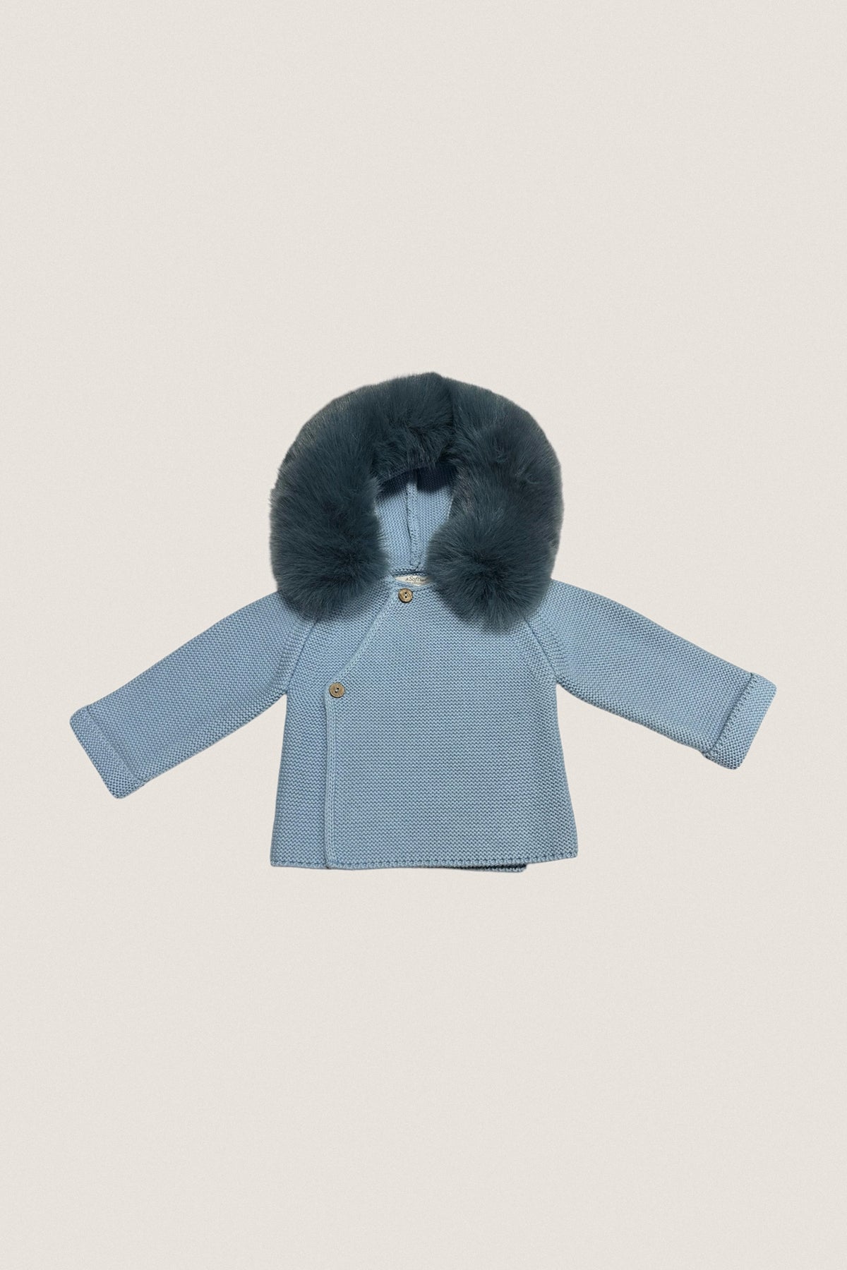 Blue Knit Jacket With Removable Fur