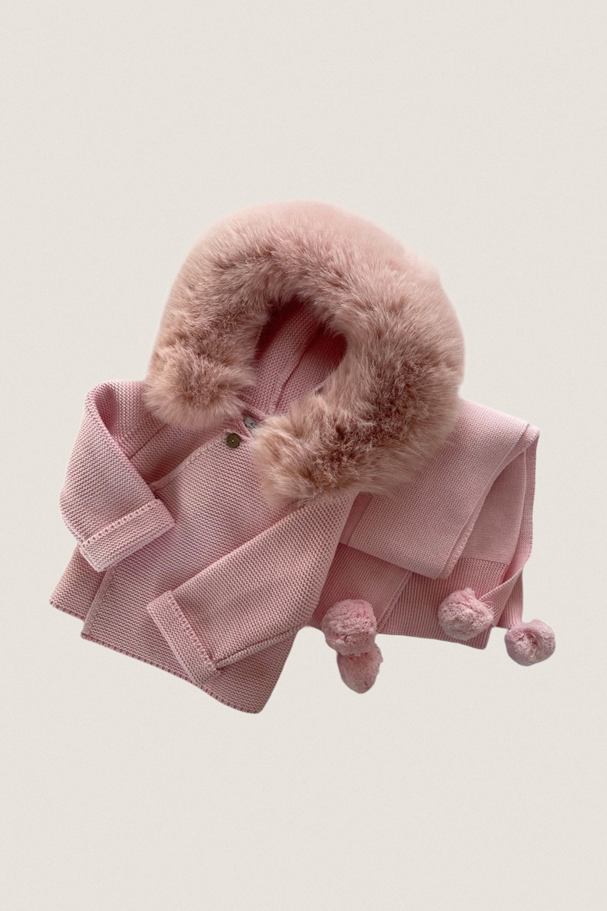 Pink Knit Jacket With Removable Fur