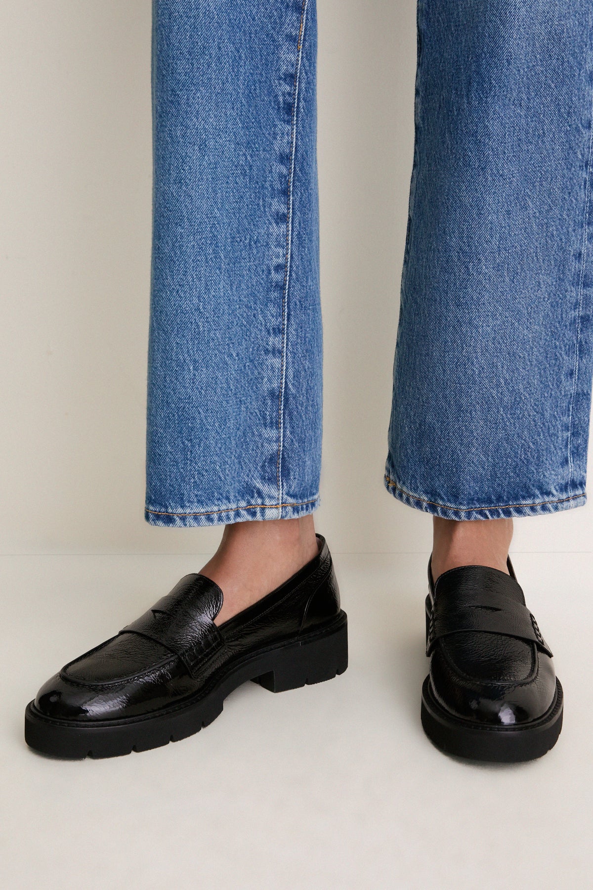 Black Shiny Crinkle Leather Mylee Loafers