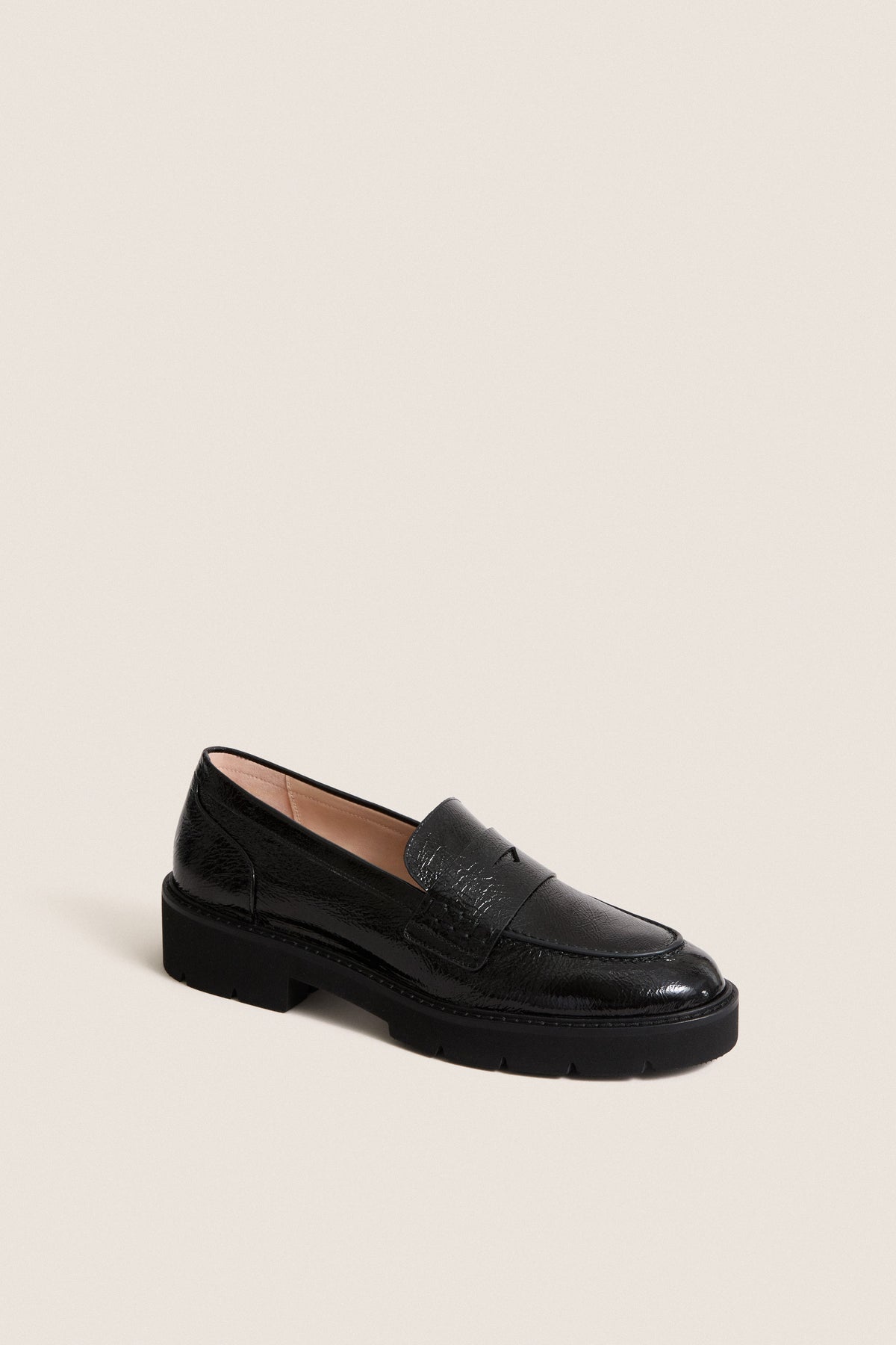 Black Shiny Crinkle Leather Mylee Loafers