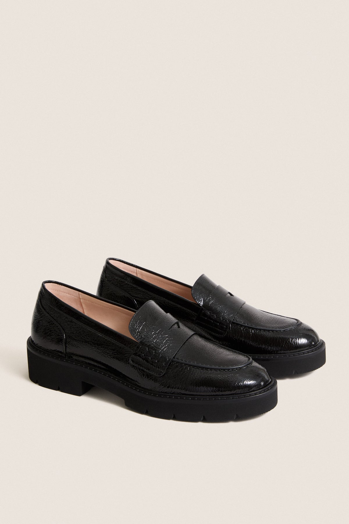 Black Shiny Crinkle Leather Mylee Loafers