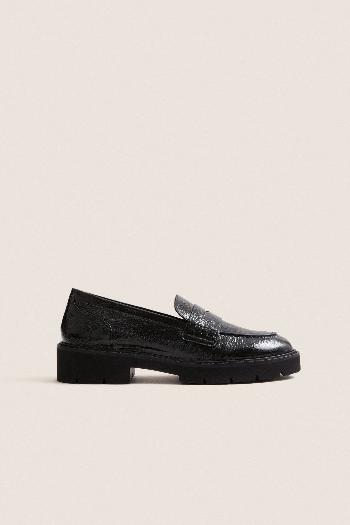 Black Shiny Crinkle Leather Mylee Loafers