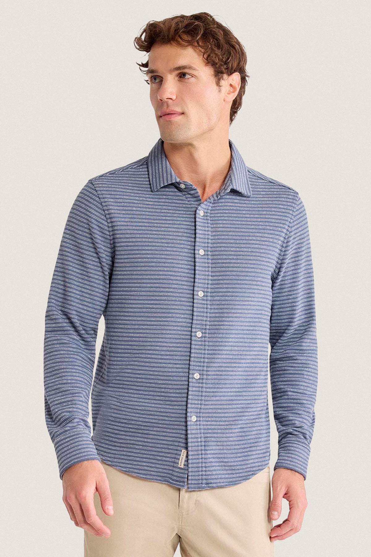 Maritime Stripe Sundown Terry Long Sleeve Button Down